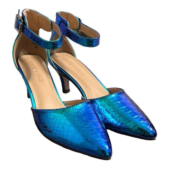 Chase & Chloe Rainbow Snake Iridescent Pointed Toe Heels NIB Designer US 5.5 - Picture 2 of 15